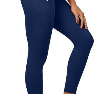Dark Blue Fleece-Lined Women's Thermal Leggings with Pockets, High Waist, Plus S